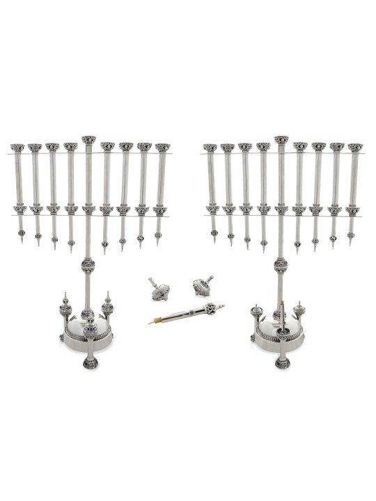 Menorah traditionnelle luxueuse avec Dreidels et Am, cadeaux Hanukkah,