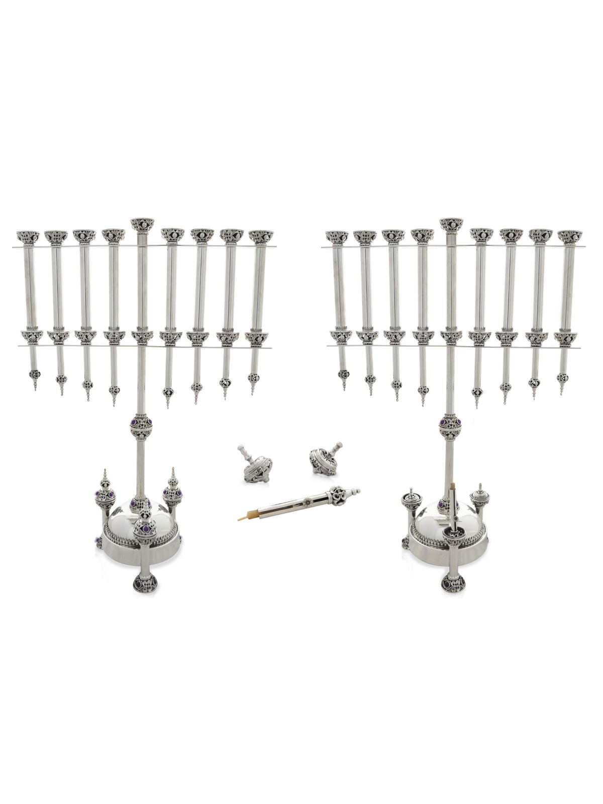 Menorah traditionnelle luxueuse avec Dreidels et Am, cadeaux Hanukkah,