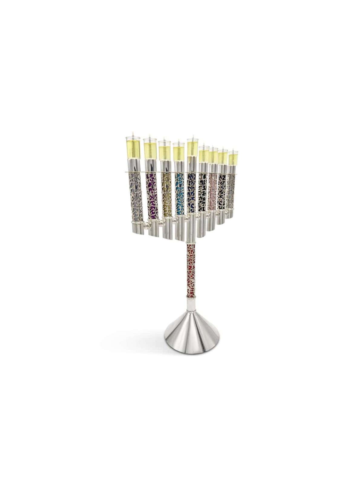 Menorah de Hanoukka en argent énorme de luxe avec En personnalisé, Hanoukka colorée