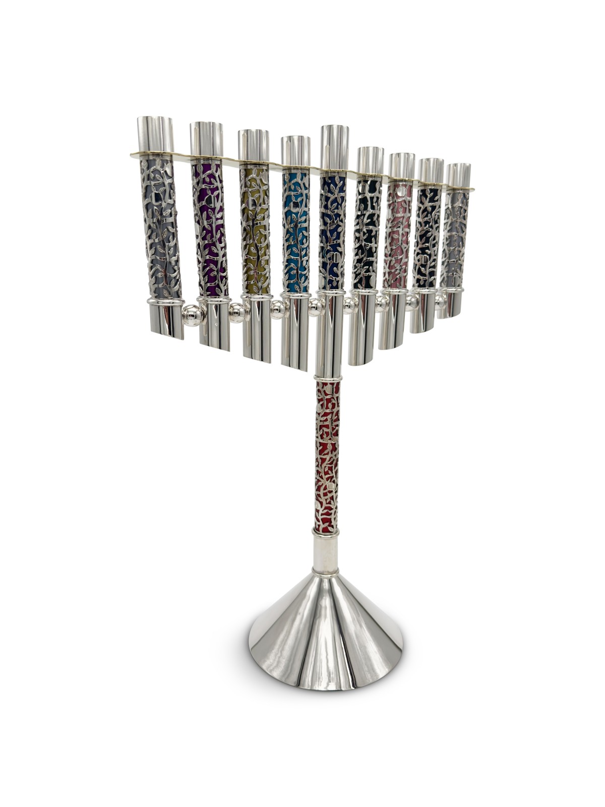Menorah de Hanoukka en argent énorme de luxe avec En personnalisé, Hanoukka colorée
