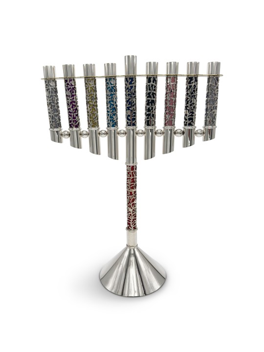 חנוכיית חנוכה ענקית מכסף יוקרתית בהתאמה אישית, חנוכה צבעונית
