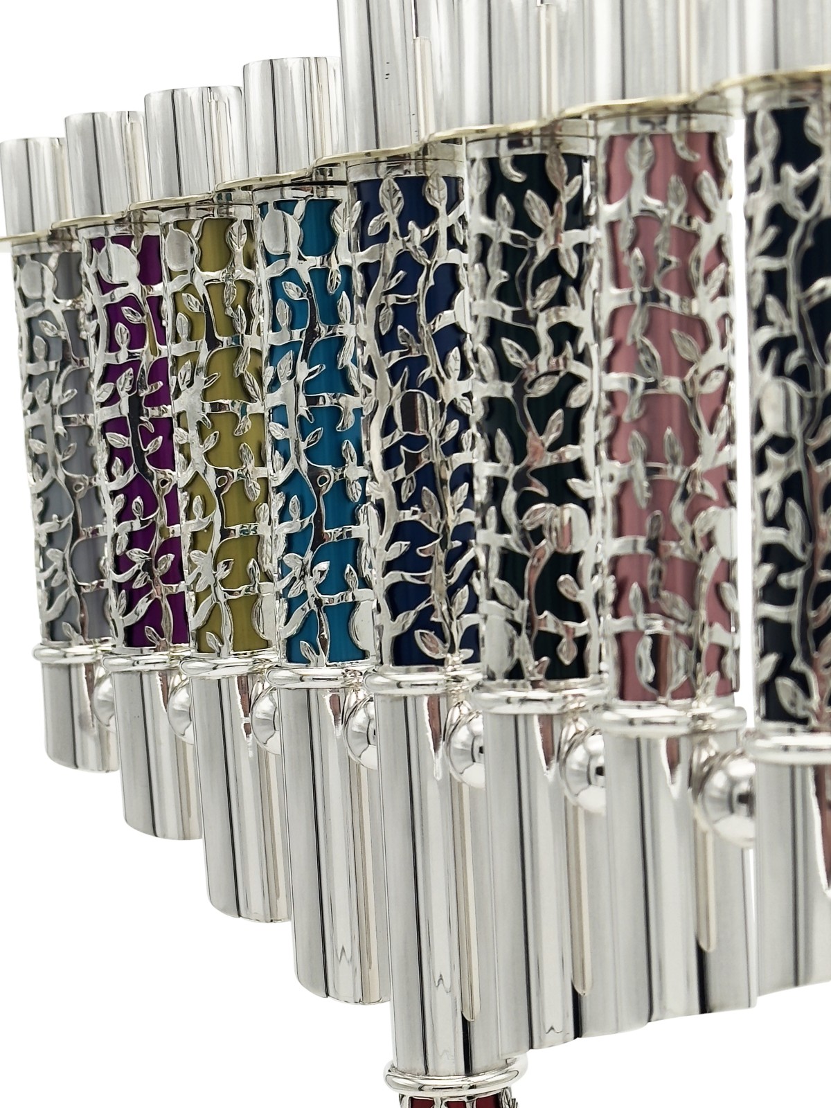 Menorah de Hanoukka en argent énorme de luxe avec En personnalisé, Hanoukka colorée