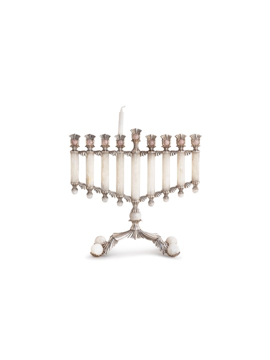 Menorah royale avec pierre d'onyx blanche, cadeaux Tu B'Av, Judaica israélienne