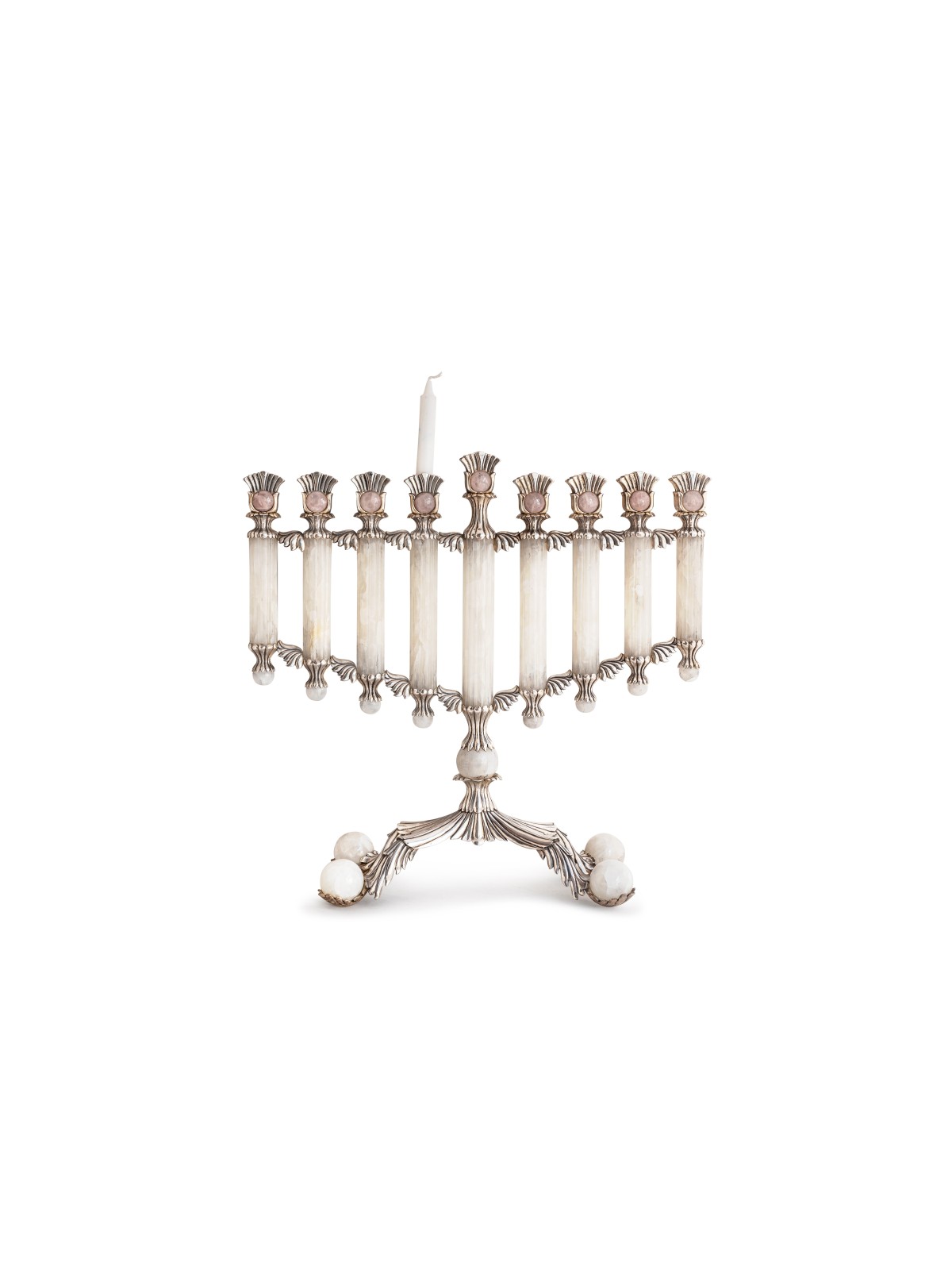 Menorah royale avec pierre d'onyx blanche, cadeaux Tu B'Av, Judaica israélienne