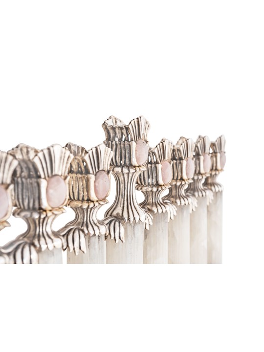 Menorah royale avec pierre d'onyx blanche, cadeaux Tu B'Av, Judaica israélienne
