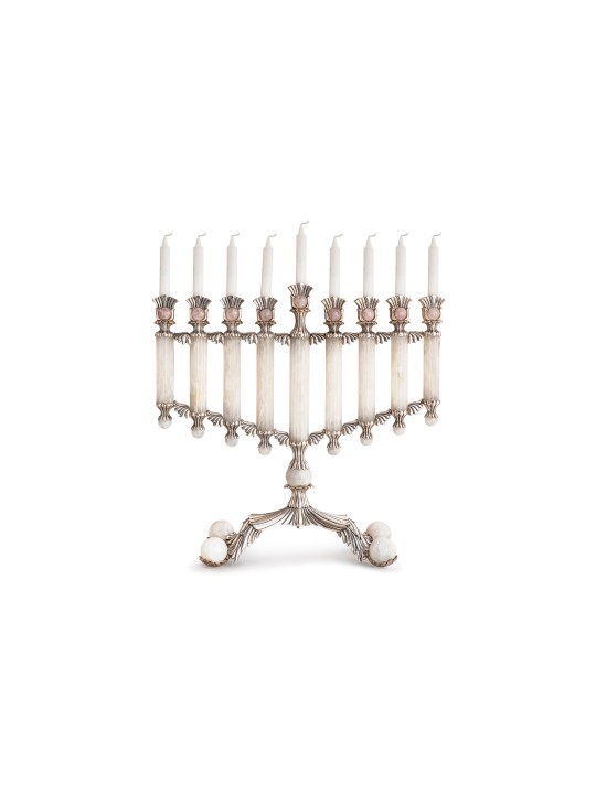 Menorah royale avec pierre d'onyx blanche, cadeaux Tu B'Av, Judaica israélienne