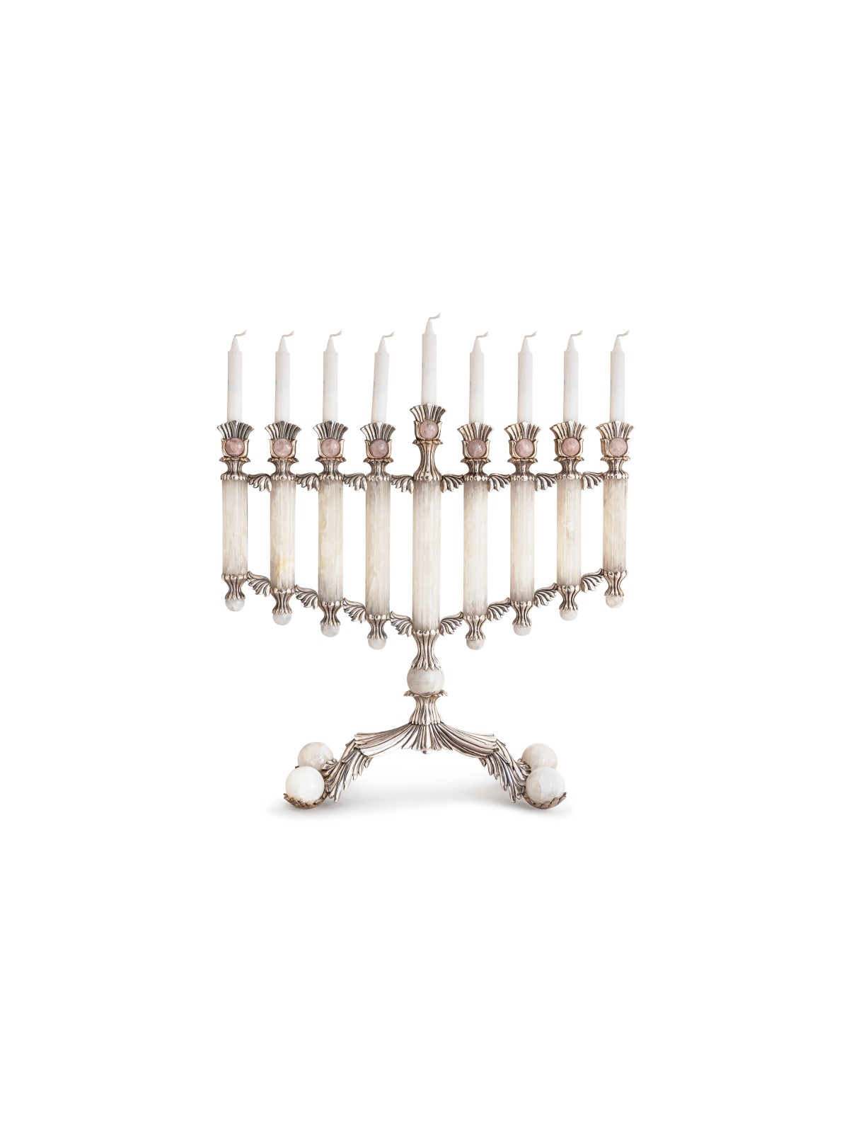 Menorah royale avec pierre d'onyx blanche, cadeaux Tu B'Av, Judaica israélienne