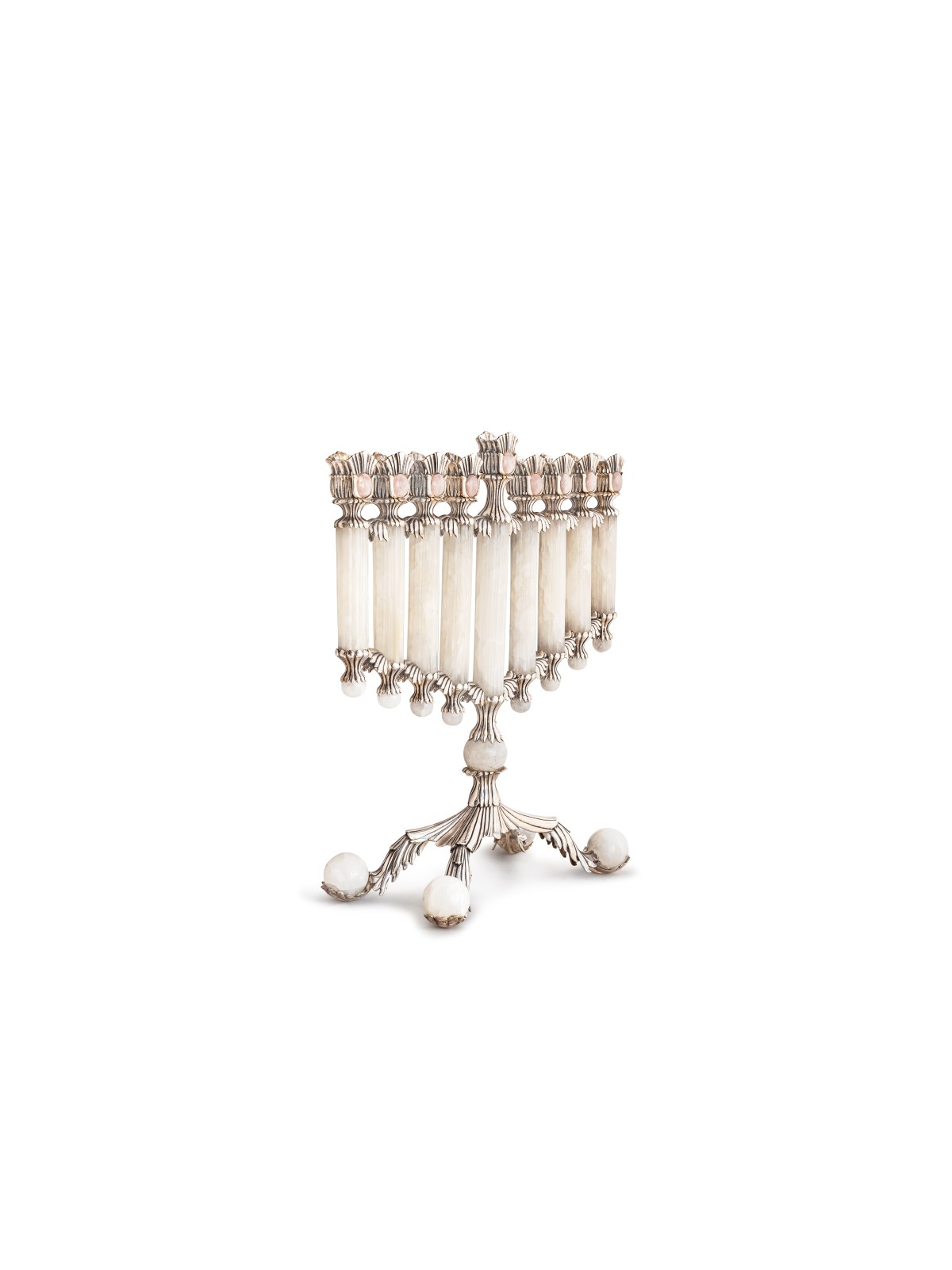 Menorah royale avec pierre d'onyx blanche, cadeaux Tu B'Av, Judaica israélienne