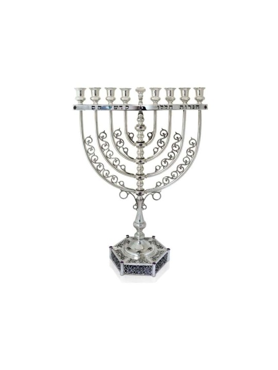 Filigree Menorah with Amethyst Stones & Blessing , Hanukkah Gifts , Is