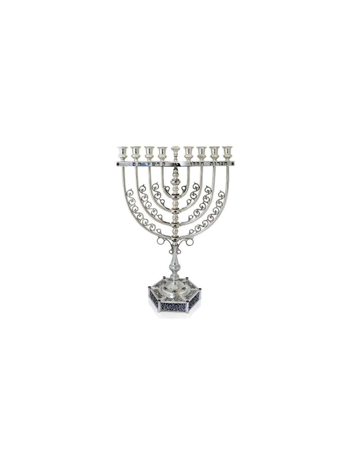 Menorah en filigrane avec pierres d'améthyste et bénédiction, cadeaux de Hanoukka, est