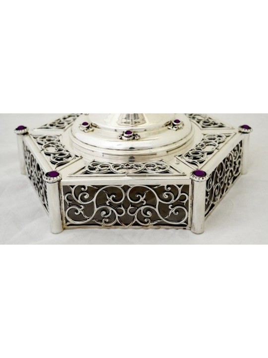 Menorah en filigrane avec pierres d'améthyste et bénédiction, cadeaux de Hanoukka, est
