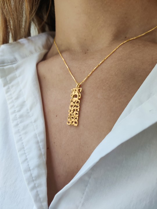 Collier élégant initial en or 14 carats, cadeaux Tu B'Av, Judaica israélien