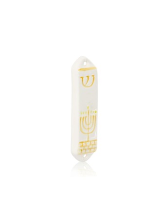 Ceramic Mezuzah with Handmade Painting of Menorah , Ceramic Mezuzah Ca