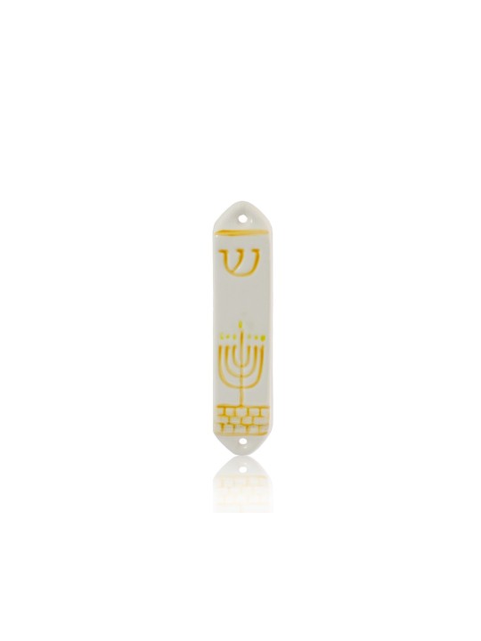 Ceramic Mezuzah with Handmade Painting of Menorah , Ceramic Mezuzah Ca