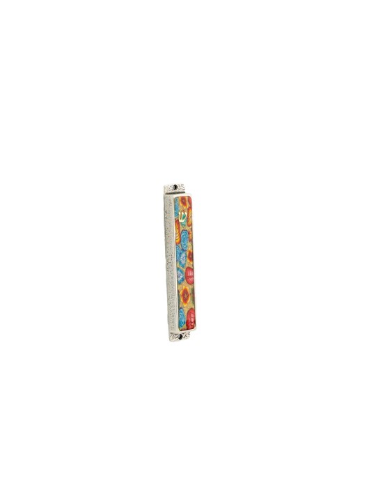 Colourful Mezuzah Flowers blue and red , Extra Large Mezuzah , Israeli