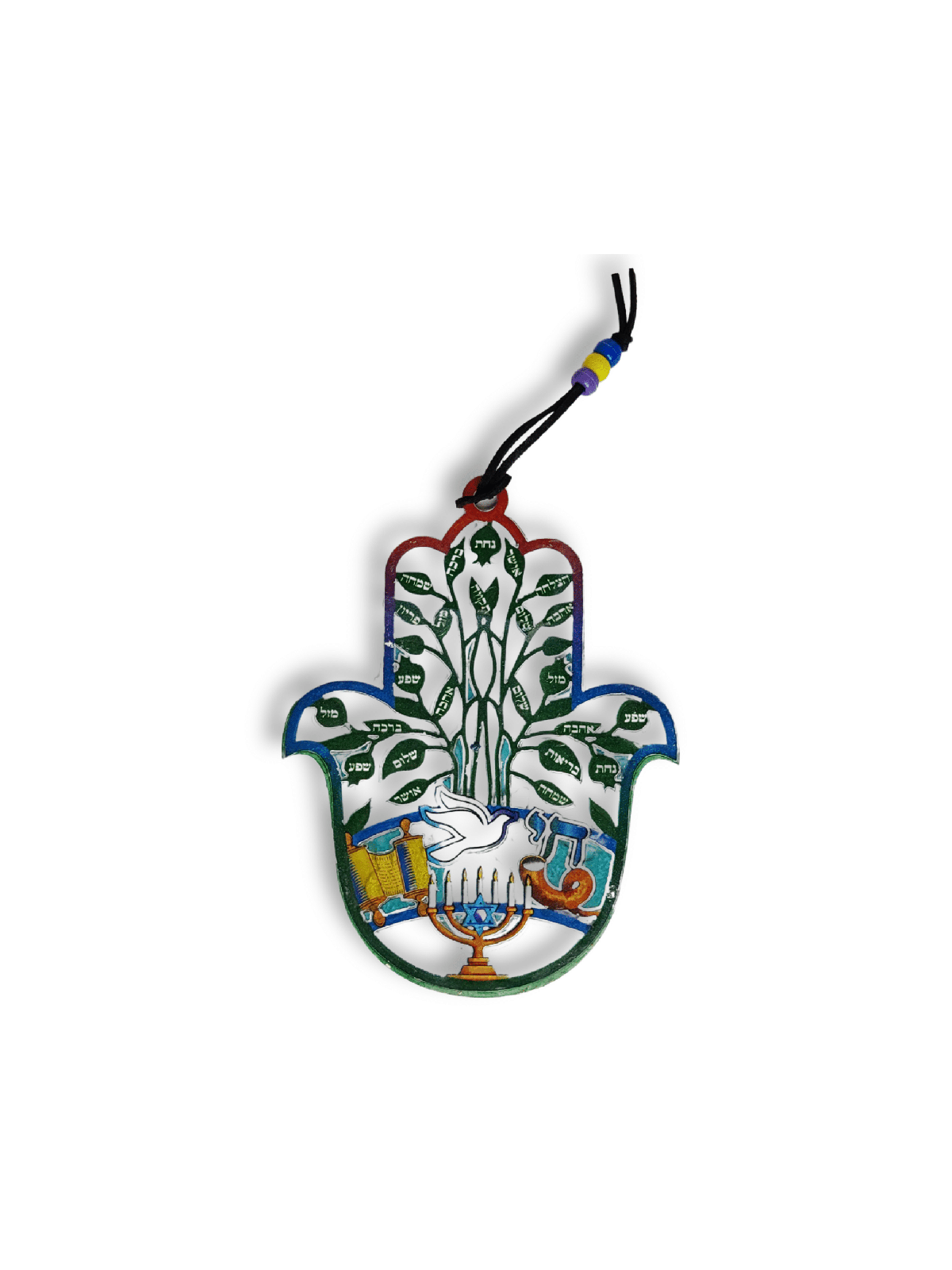 Colourful Leaves Metal Wall Hanging Hamsa with Heb , Hamsa Wall Art ,
