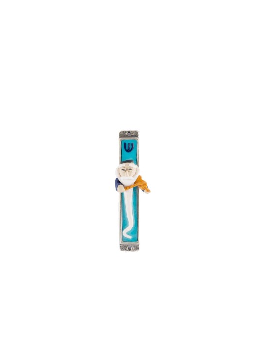 Mezuzah Blue Character Violoniste , Extra Large Mezuzah , Judai israélien