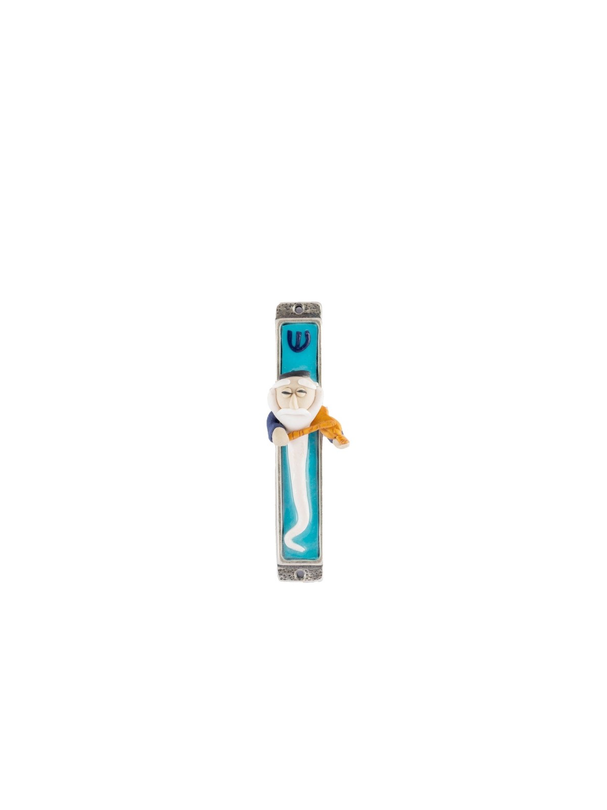 Mezuzah Blue Character Violinist , Extra Large Mezuzah , Israeli Judai
