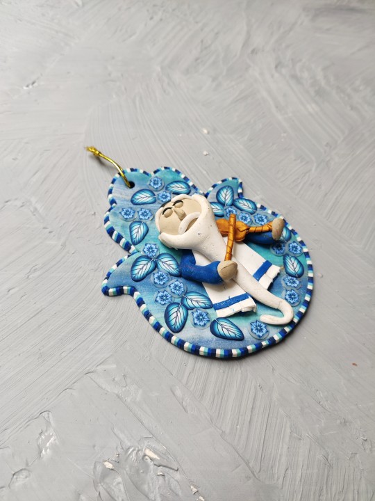Turquoise Hamsa Wall Hanging Mobile , Yigal Natani , Israeli Judaica