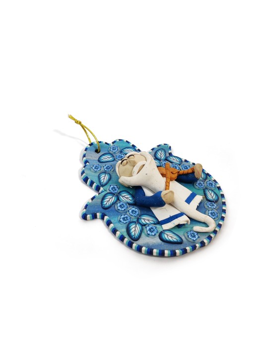 Turquoise Hamsa Wall Hanging Mobile , Yigal Natani , Judaica israélien