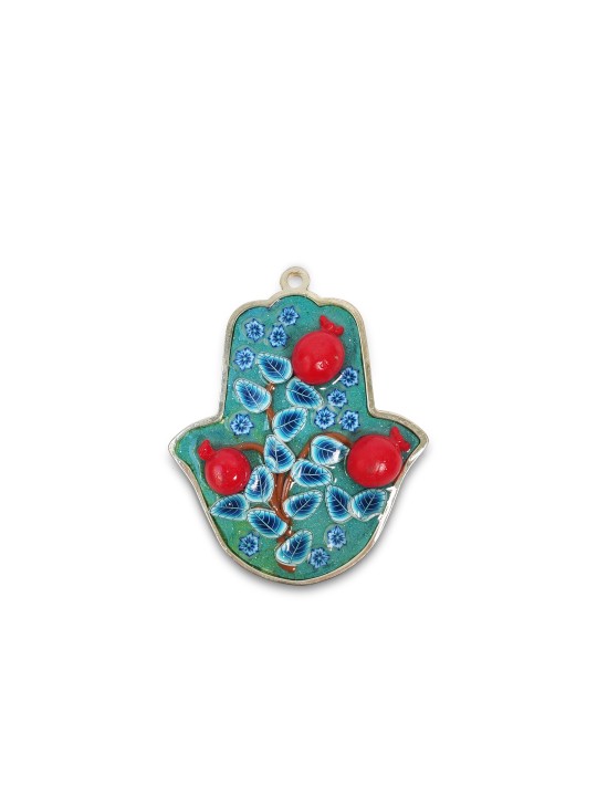 Mur turquoise en forme de Hamsa suspendu avec grenade, art mural Hamsa,