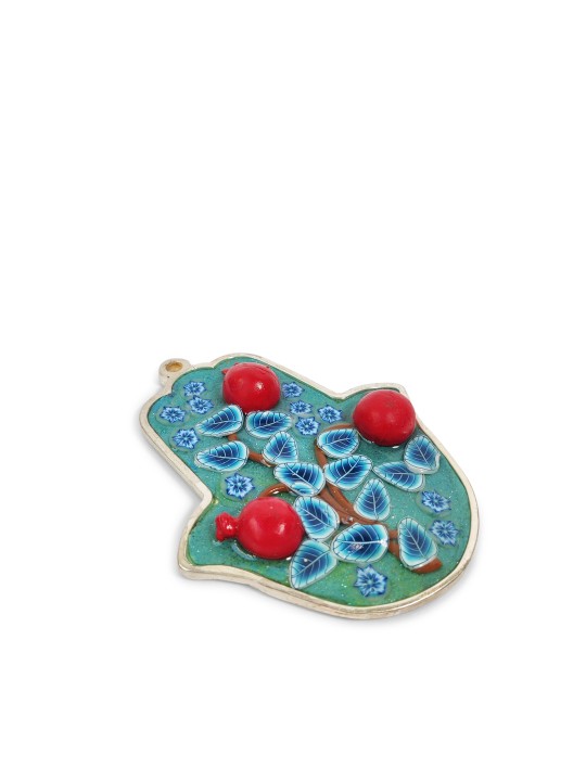 Mur turquoise en forme de Hamsa suspendu avec grenade, art mural Hamsa,