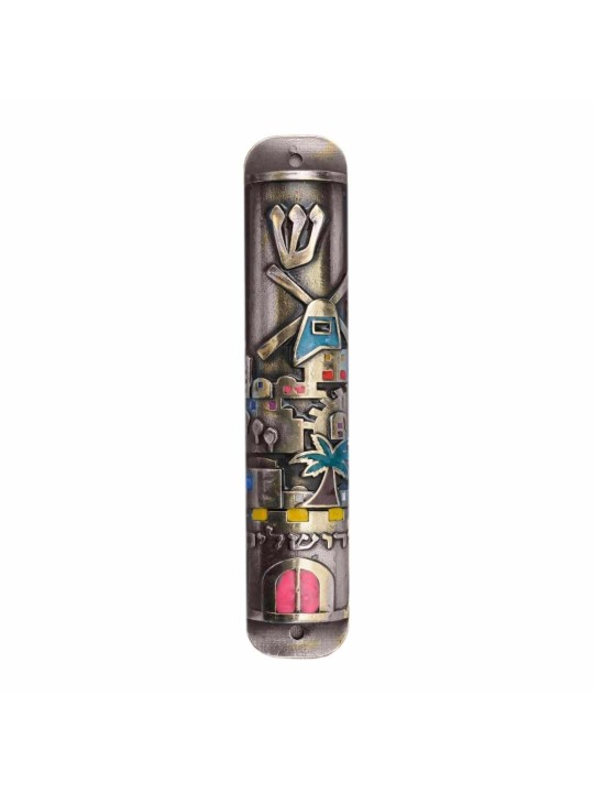 Moulin à vent Jérusalem Mezuzah , Extra Large Mezuzah , Judaica israélien