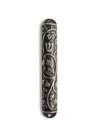 Petit étui Mezuzah en fer avec motif de feuilles de figuier, Avi Nadav Mezuzah Cas