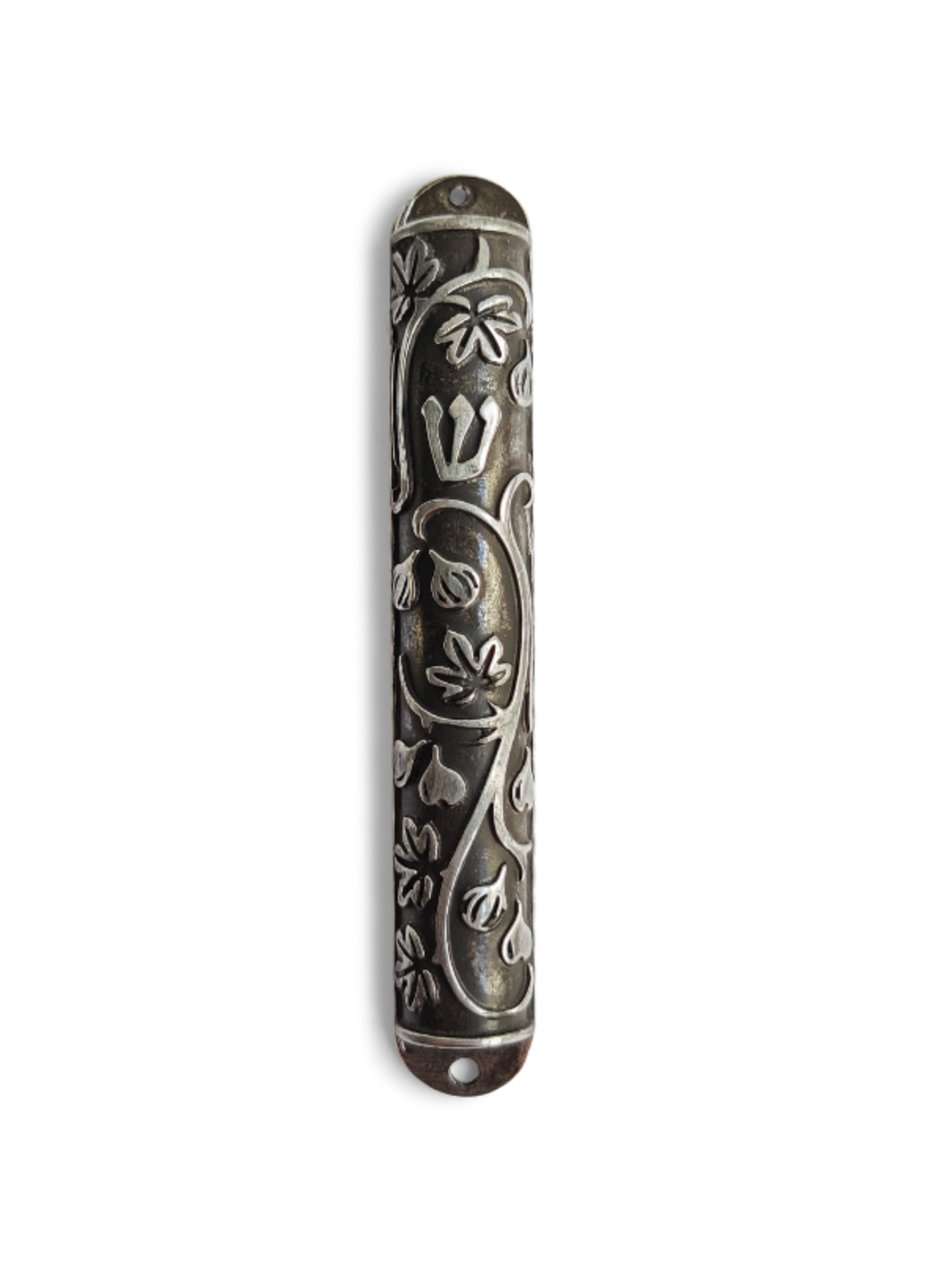 Petit étui Mezuzah en fer avec motif de feuilles de figuier, Avi Nadav Mezuzah Cas