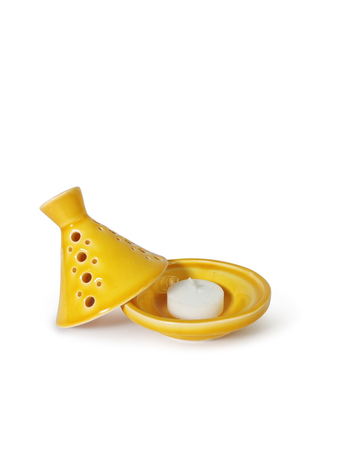 Yellow Tajine-Shaped Candle Holder , Tu B'Av Gifts , Israeli Judaica