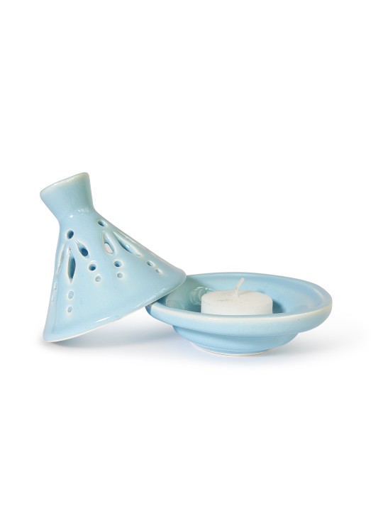 Light Blue Tajine-Shaped Candle Holder , Tu B'Av Gifts , Israeli Judai