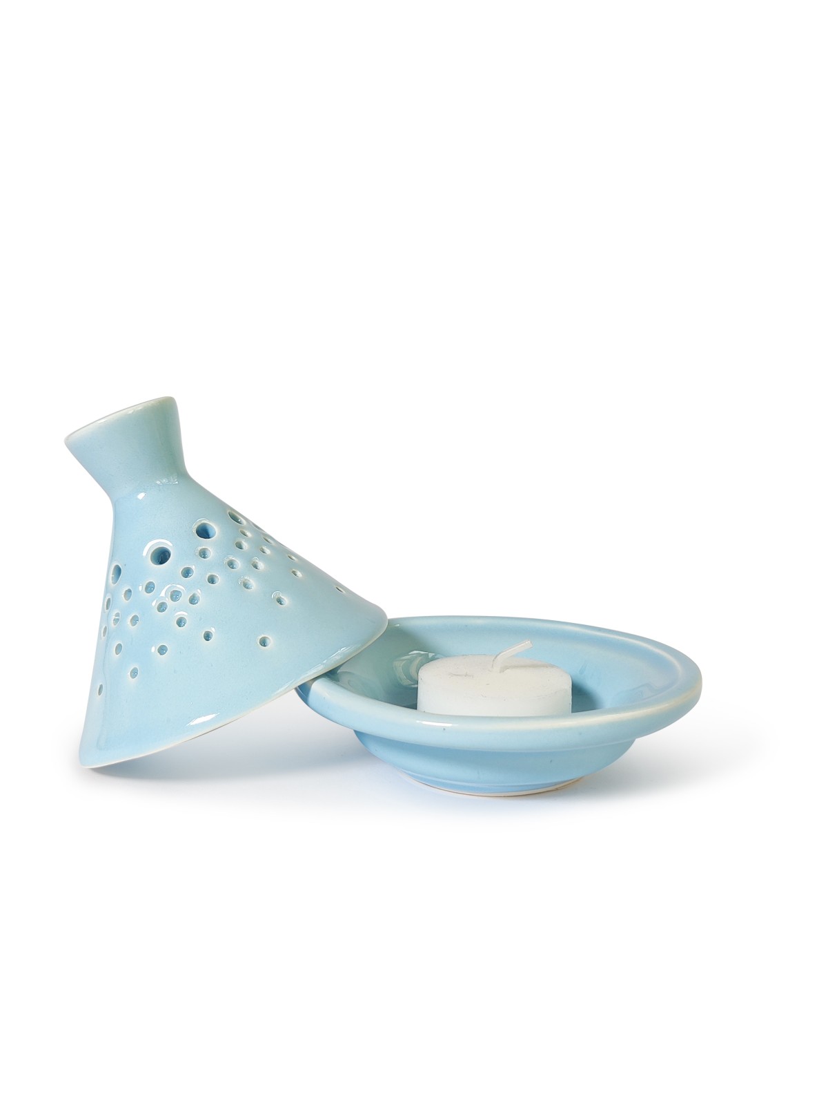 Light Blue Tajine-Shaped Candle Holder , Tu B'Av Gifts , Israeli Judai