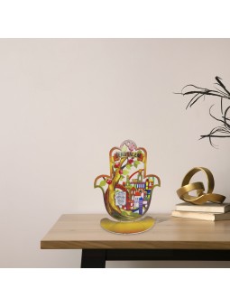 Multicolored Metal Jerusalem Hamsa Sculpture with  , Jewish Home Bless