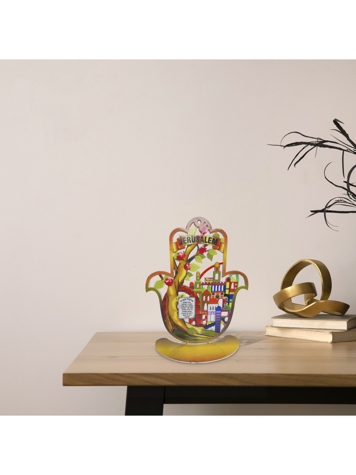 Multicolored Metal Jerusalem Hamsa Sculpture with  , Jewish Home Bless