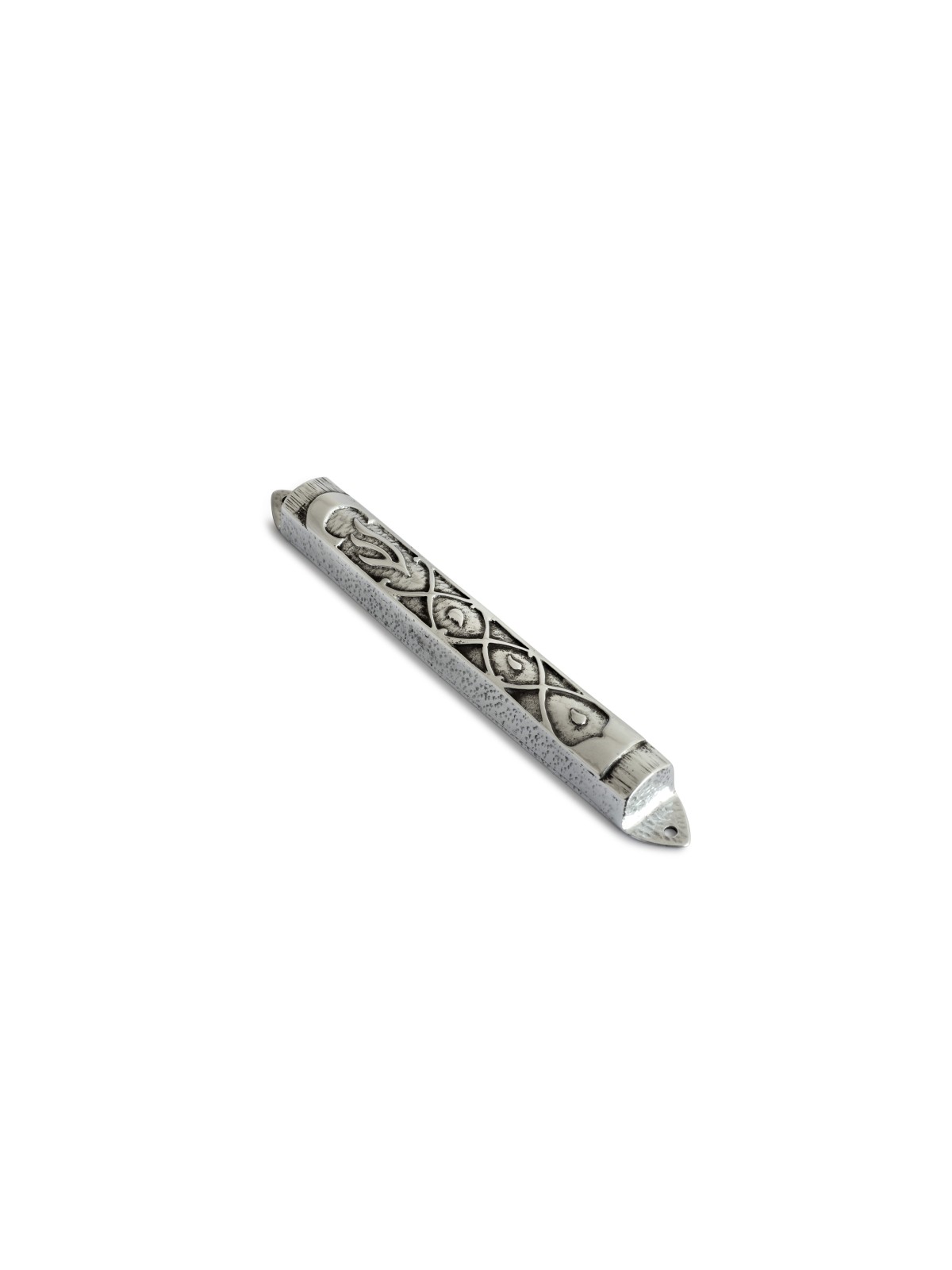 Extra Large Hammered Geometric Mezuzah Case , Israeli Center Of Judaic