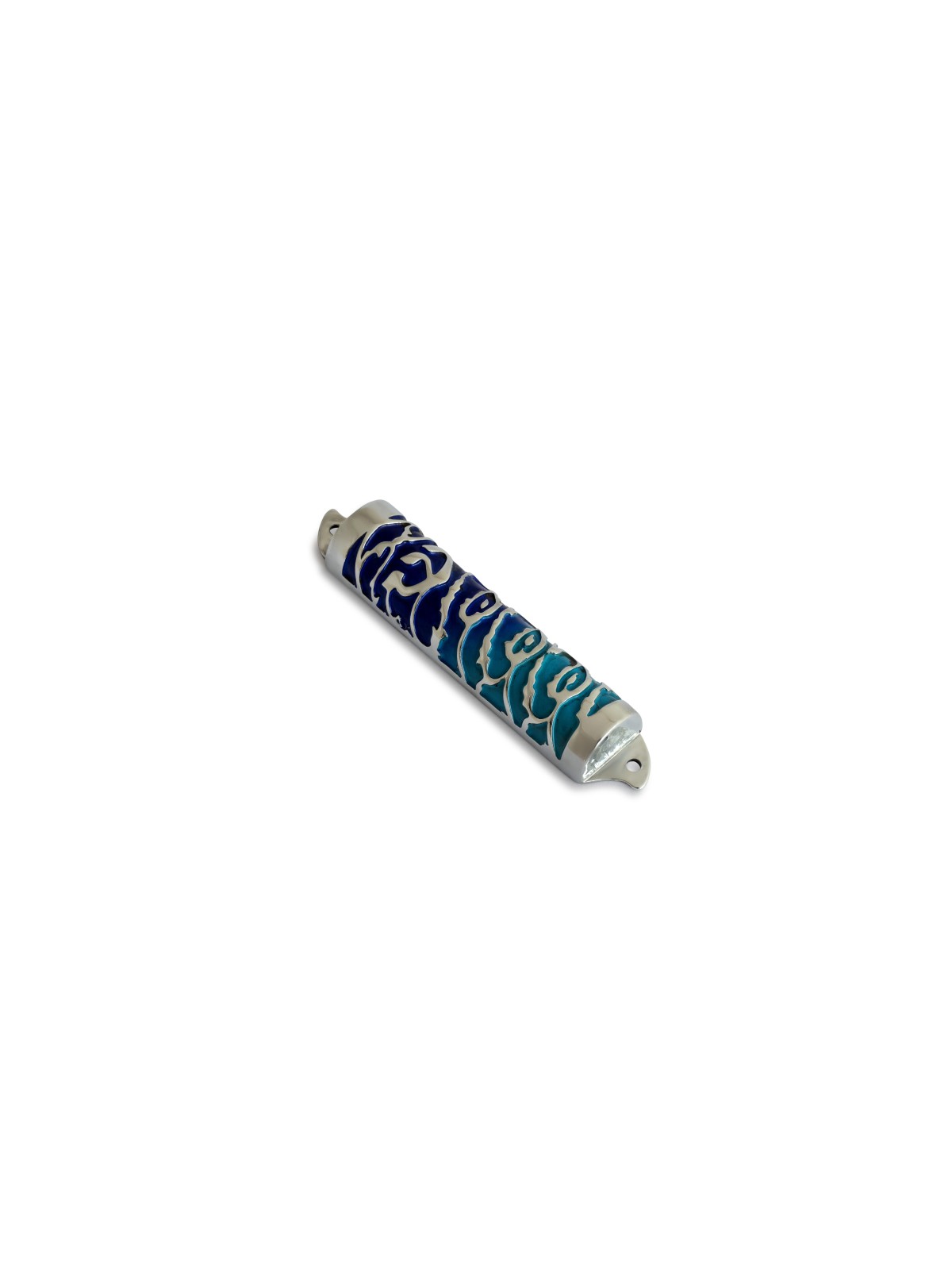 Petit étui Mezuzah en étain bleu et turquoise, Centre israélien de Judai