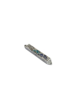 Pewter Flower Mezuzah Case with Colors , Israeli Center Of Judaica , I