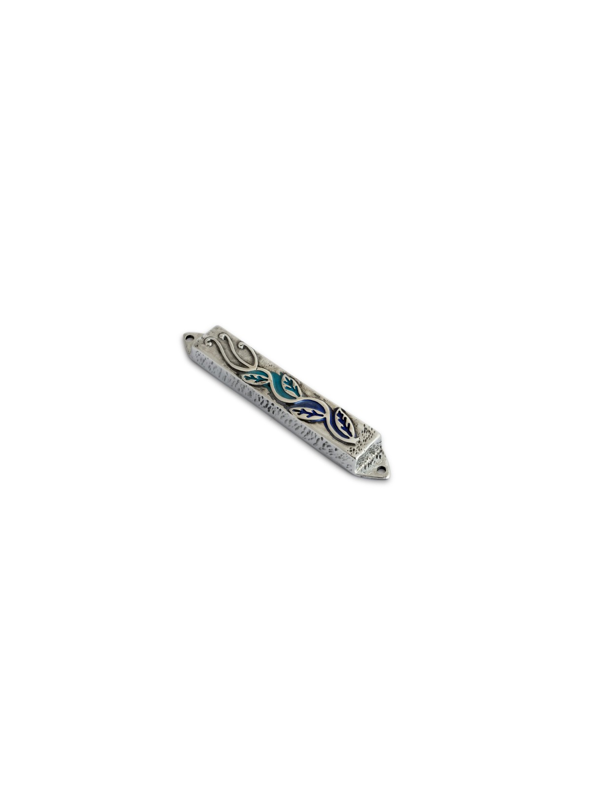 Étui Mezuzah à fleurs en étain avec couleurs, Centre israélien de Judaica, I
