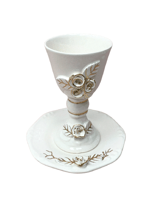 Verre à vin en céramique et assiette en blanc et or, cadeaux de Pâque, Israël