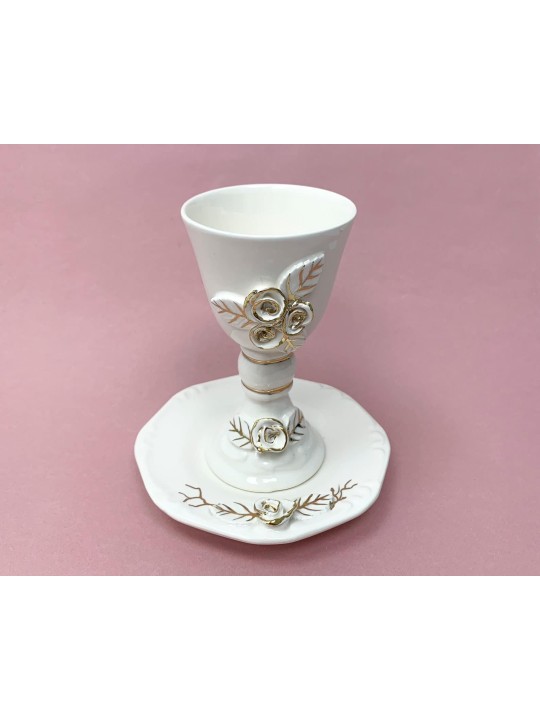 Verre à vin en céramique et assiette en blanc et or, cadeaux de Pâque, Israël