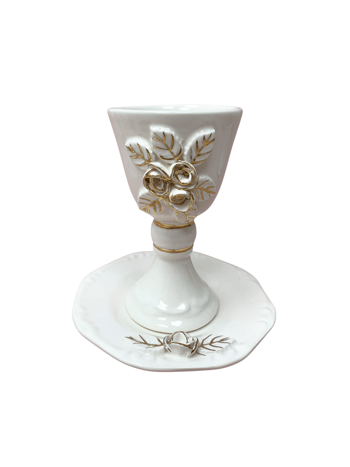 White Ceramic Wine Cup and Plate with Gold Detaili , Passover Gifts ,