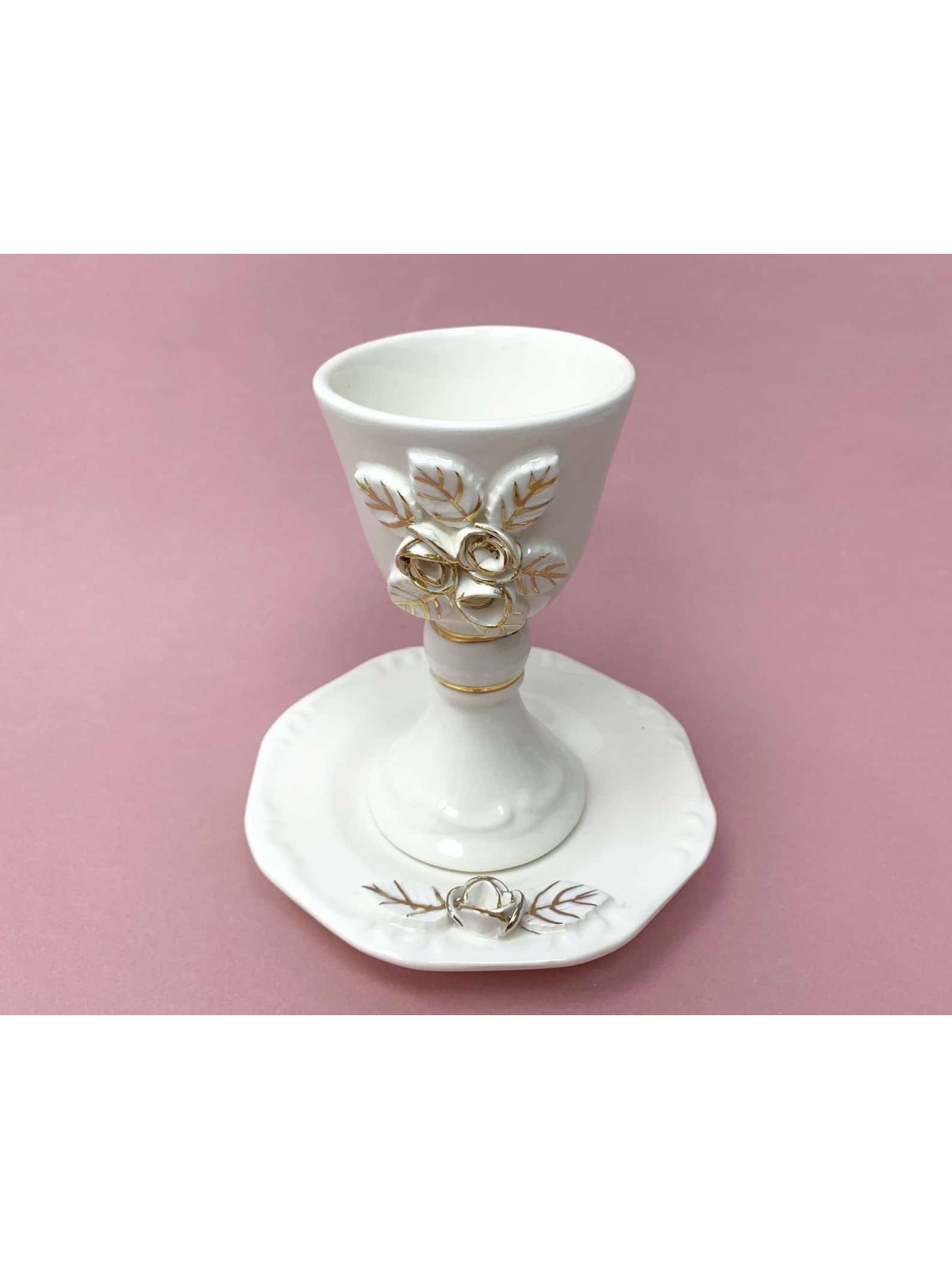 White Ceramic Wine Cup and Plate with Gold Detaili , Passover Gifts ,