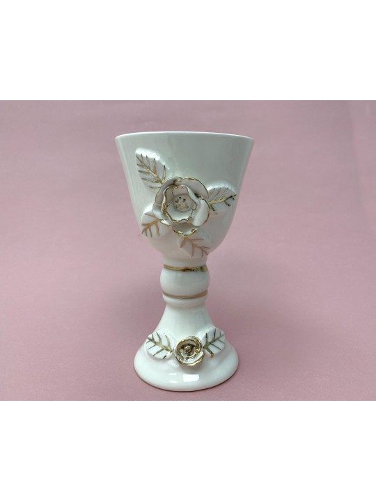 Decorated Ceramic White and Gold Wine Goblet and P , Passover Gifts ,