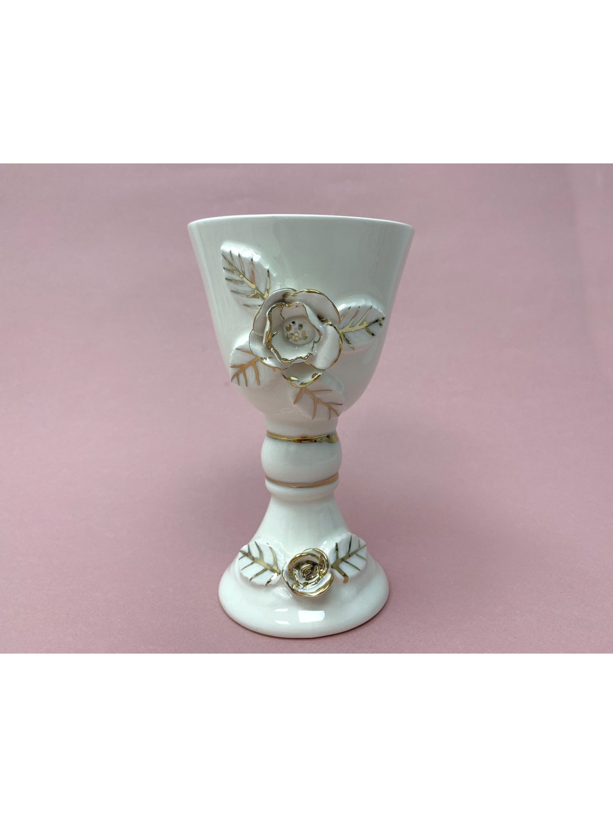 Decorated Ceramic White and Gold Wine Goblet and P , Passover Gifts ,