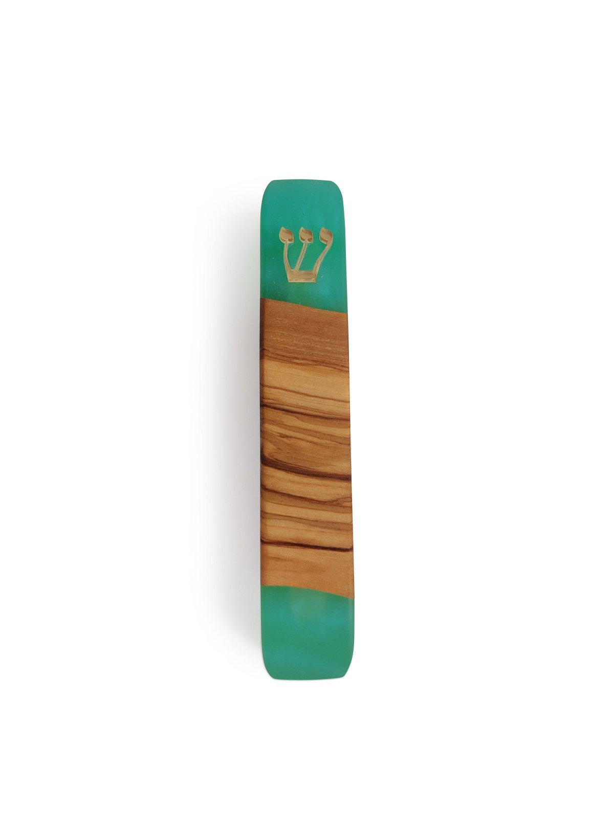 Étui Mezuzah Turquoise Epoxy et Bois d'Olivier , Grandes Mezuzahs , Israélien