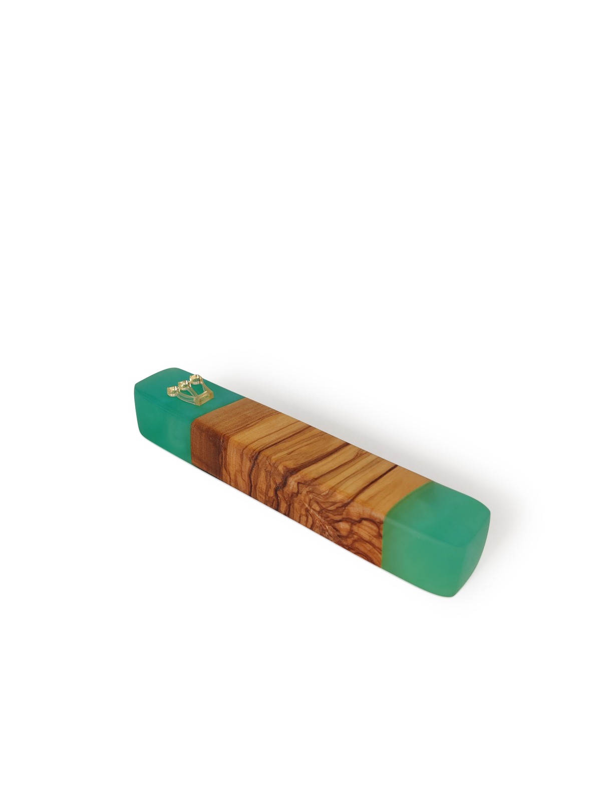 Étui Mezuzah Turquoise Epoxy et Bois d'Olivier , Grandes Mezuzahs , Israélien