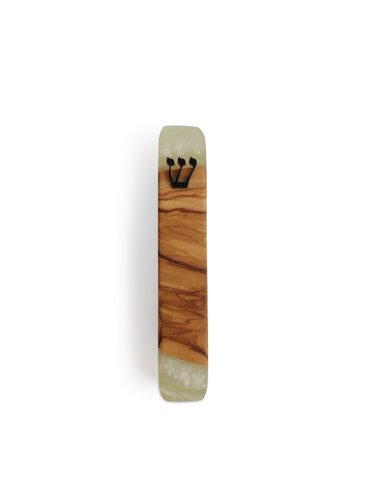 Étui Mezuzah en époxy naturel et bois d'olivier, grandes mezouzas, J israélien