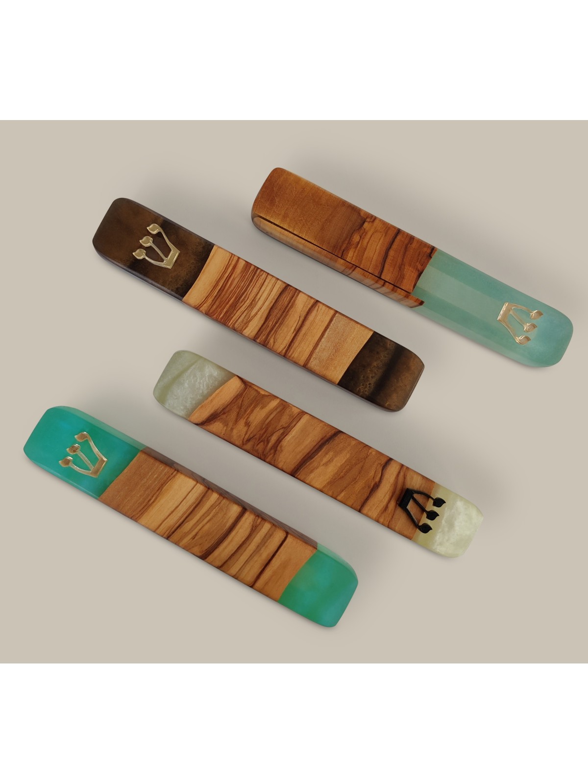 Étui Mezuzah en époxy naturel et bois d'olivier, grandes mezouzas, J israélien