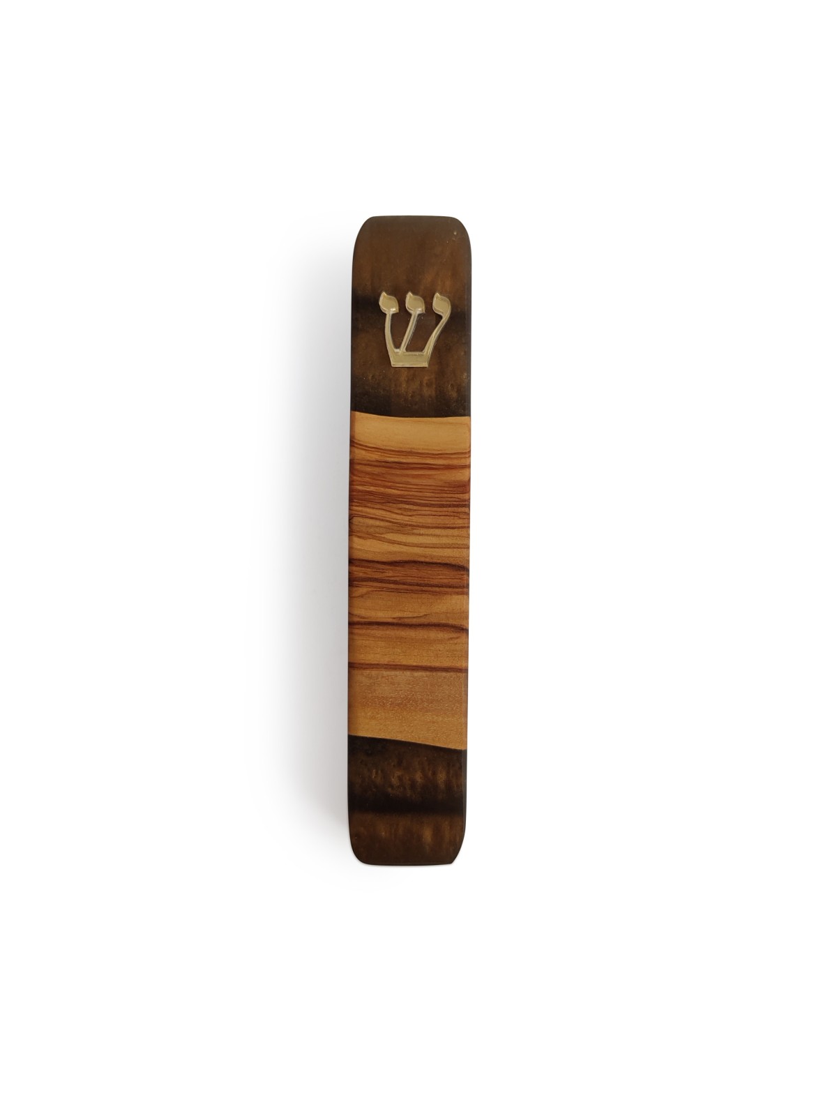 Étui Mezuzah en époxy brun et bois d’olivier, grandes mezouzas, Jud israélien