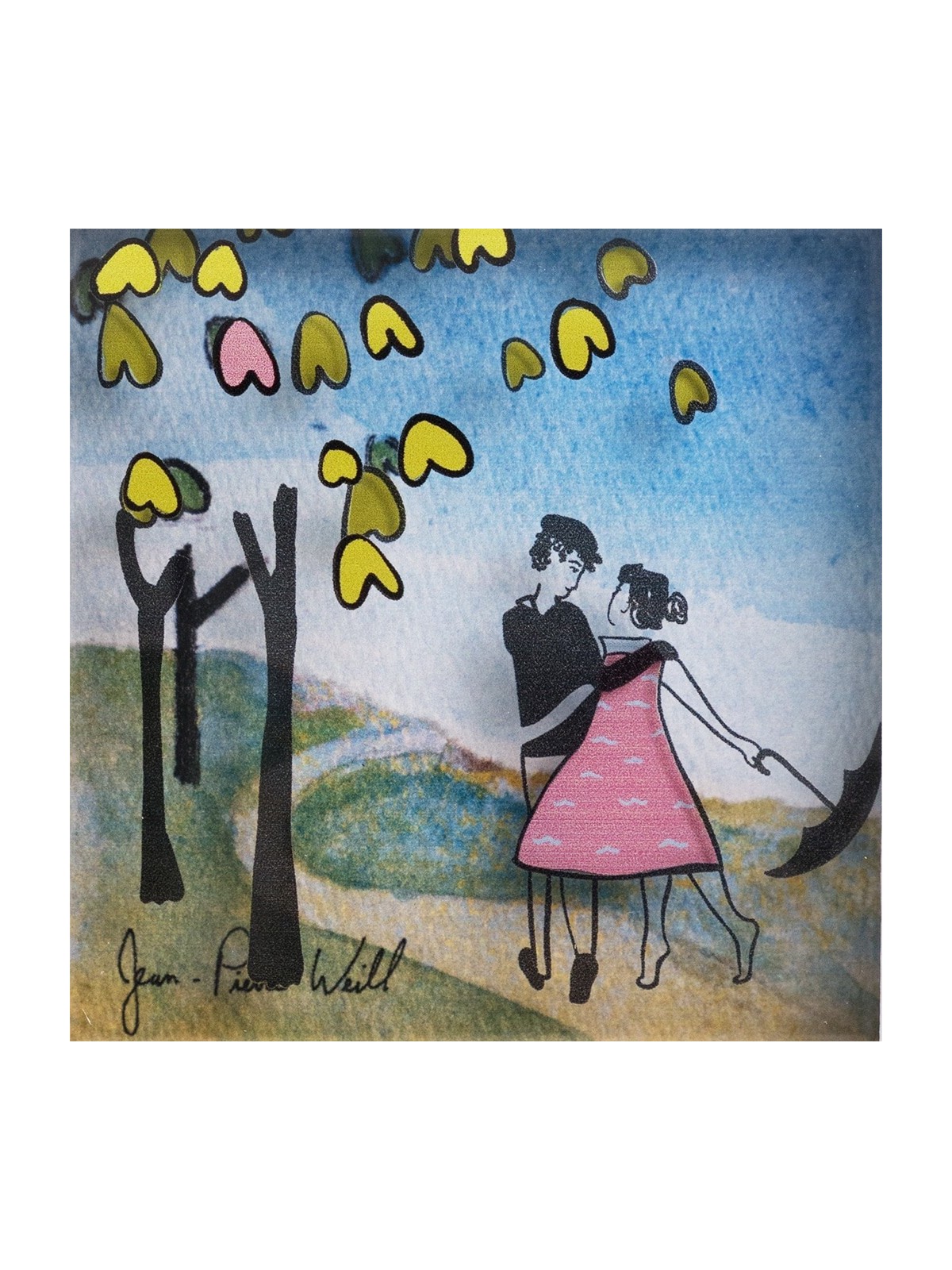 Peinture 3D romantique de 2 amoureux dans le parc, cadeaux Tu B'Av, israélien